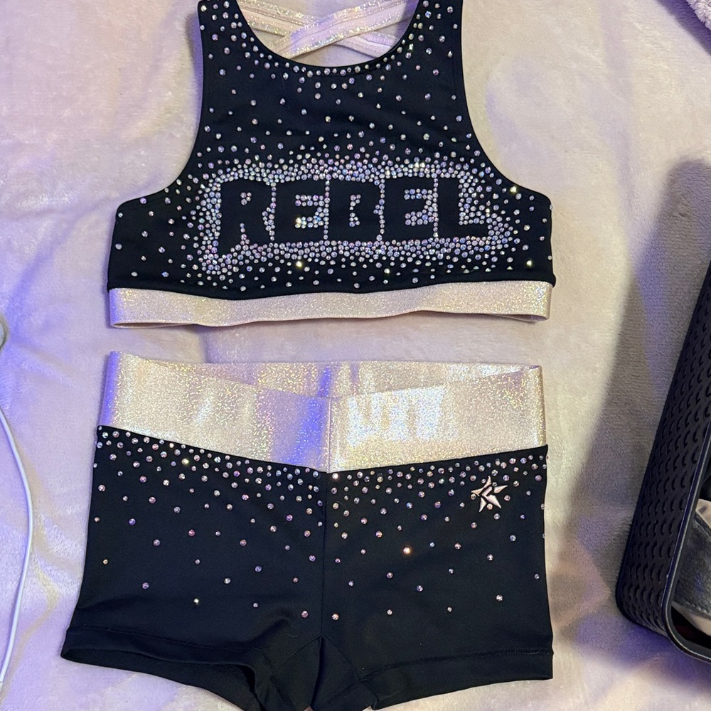 Black and Gold Cheer Outfit with Rhinestones